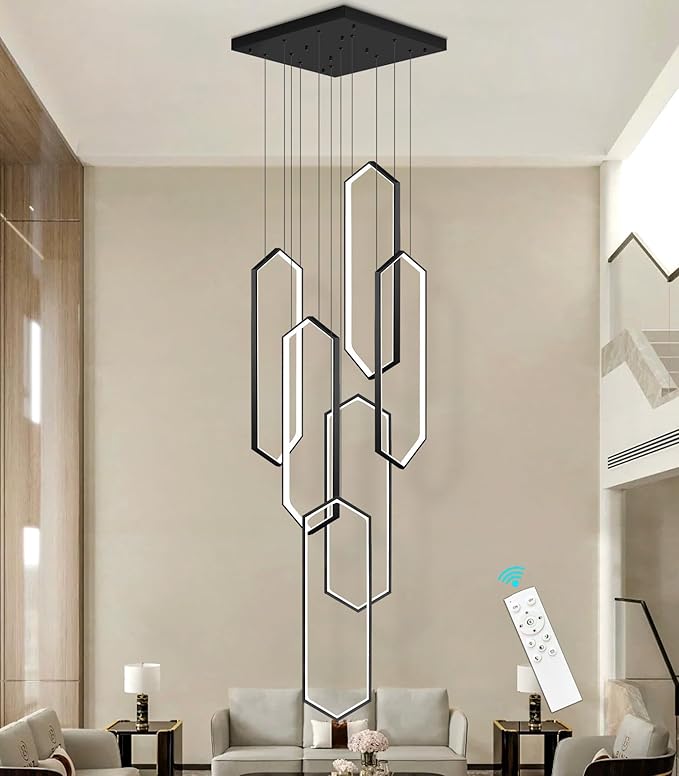 6-Rings Chandelier Modern, Dimmable Flush Mount High Ceiling Chandeliers - Image 6