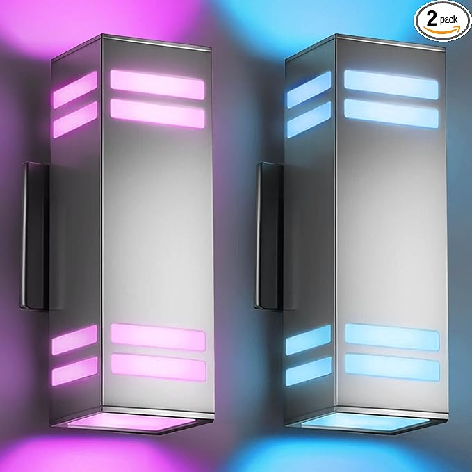 SHIMR Smart Outdoor Wall Lights 2 Pack, RGB Color Changing WiFi & Bluetooth by SHIMR