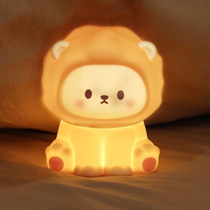 Cute Lion Night Light for Kids, Rechargeable Nursery Lamp by KinYiLOHome