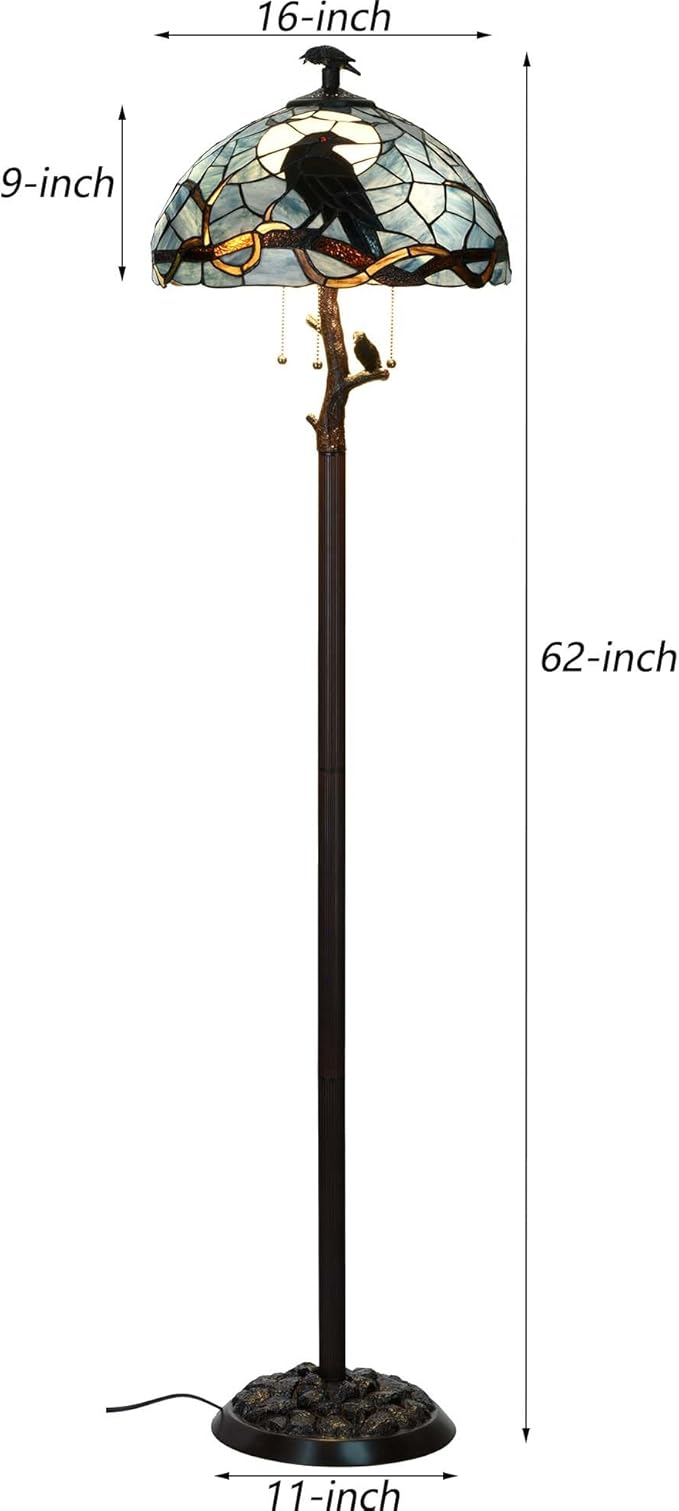 Bieye L12023 Tiffany Style Stained Glass Raven Floor Lamp Gothic Crow and Full - Image 7