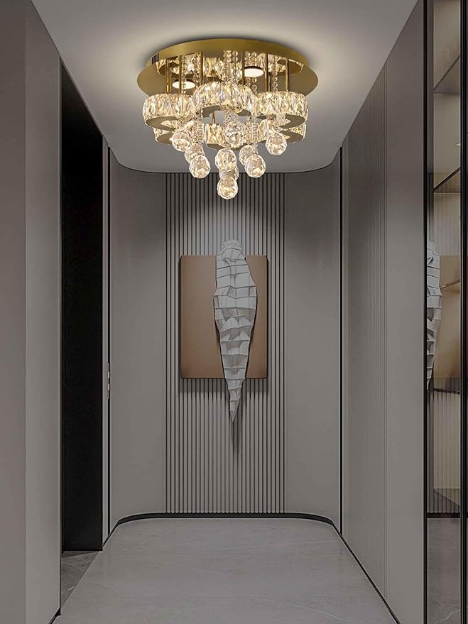 Flashing God 16" Gold Crystal Chandelier Semi Flush Mount Ceiling Light Crystal - Image 3