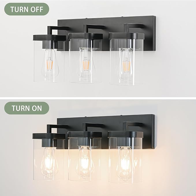 3-Light Bathroom Lighting Fixtures over Mirror, Matte Black Vanity Lights - Image 6