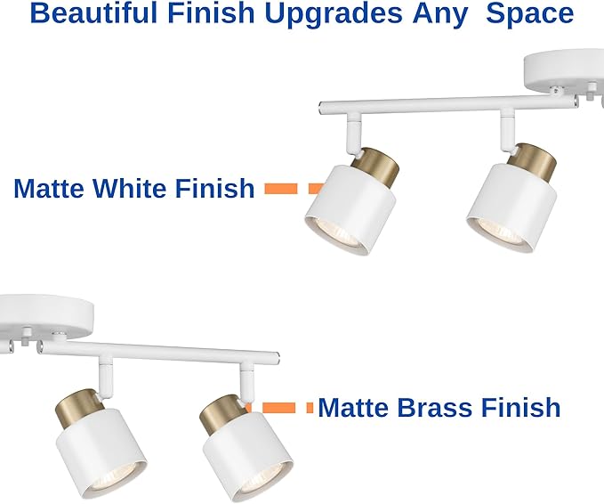 4 Light Track Lighting Kit, Matte White Brass Finish Adjustable - Image 3