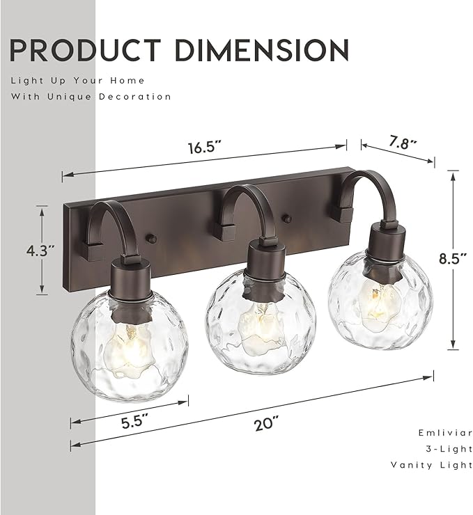 Emliviar 3-Light Bathroom Light Fixtures Over Mirror - Image 5