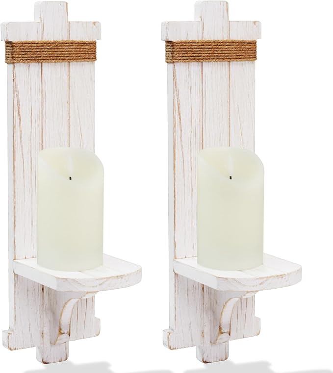 Homemory Wall Sconces Candle Holder Set of 2, Farmhouse Wooden Rustic Wall Decor by Homemory