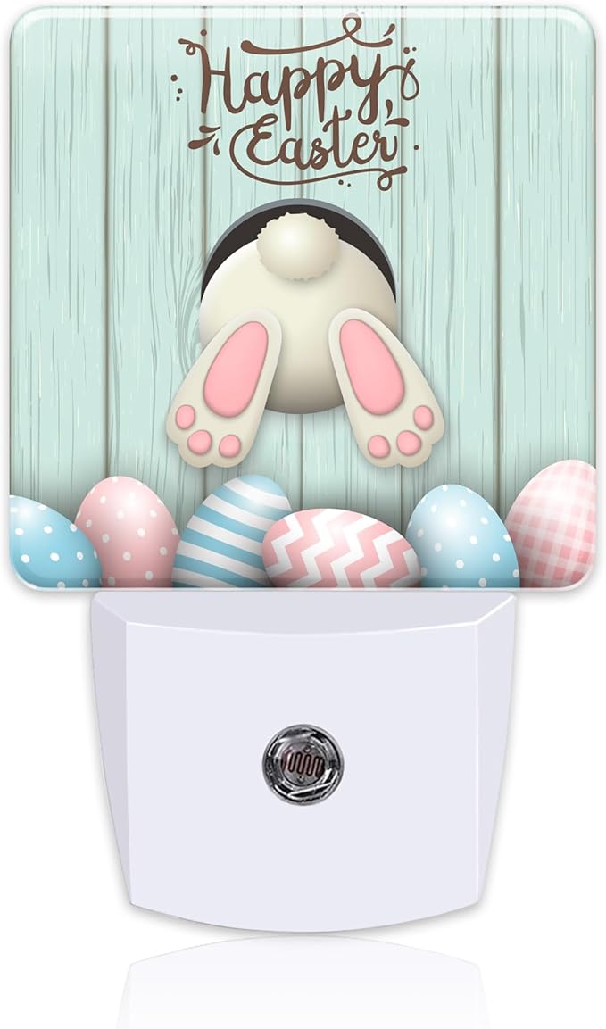 Happy Easter Night Light Plug into Wall, Easter Bunny and Colorful Eggs Dusk to by sndheke