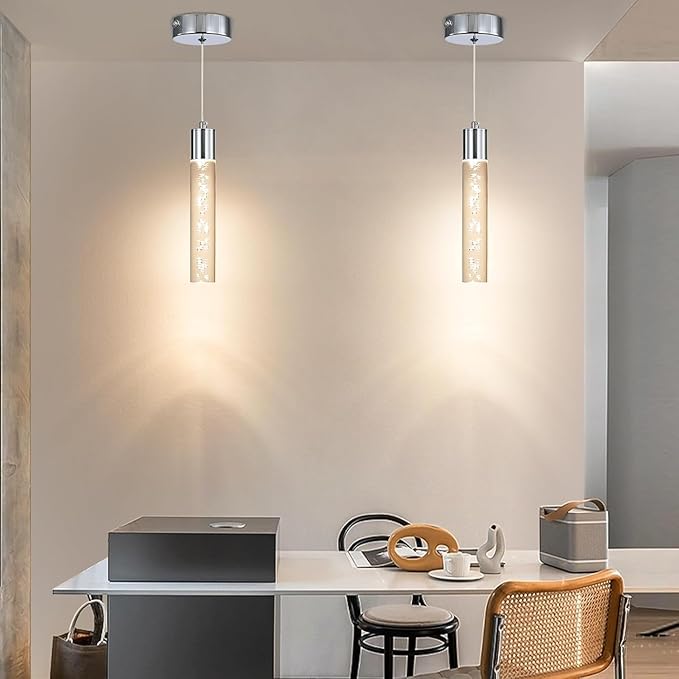 2 Pack Modern LED Pendant Light, Chrome Bubble Hanging Ceiling Lamp Fixture - Image 2
