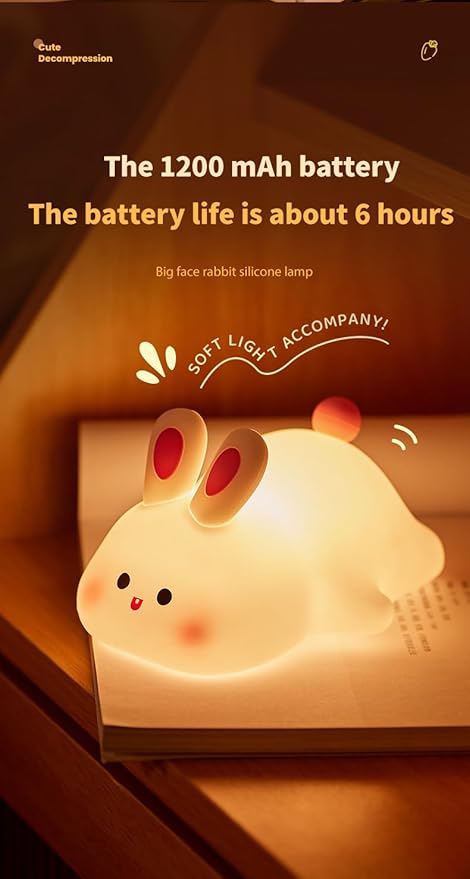 Bunny Night Light for Kids, Cute Rabbit Night Lamp, Soft Toddler Nightlight - Image 4