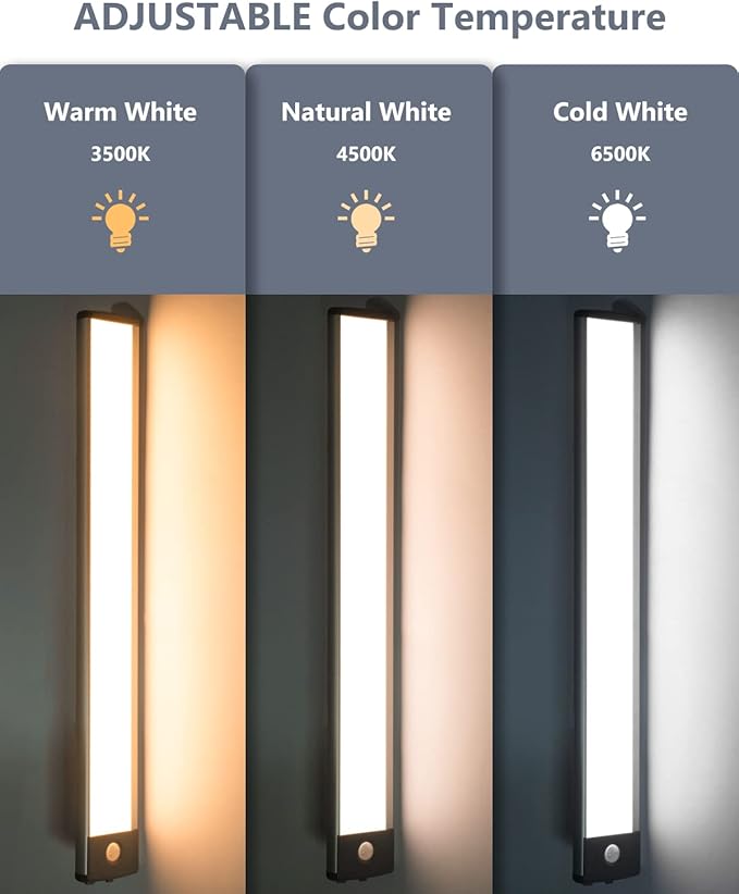 PRIORARE Motion Sensor Under Cabinet Lighting 3 Color Temperatures, 60-LED - Image 2