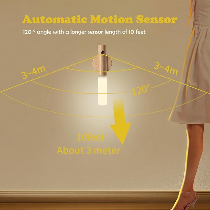 LANDGOO Wooden Motion Sensor Night Lights, Magnet Body Hallway Lamp, - Image 3