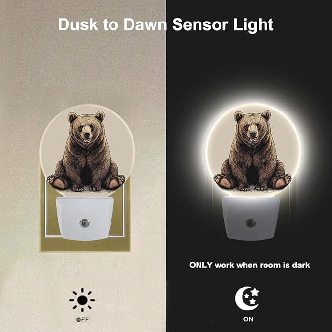 EKOBLA Cabin Bear Night Lights Plug into Wall Lovely Brown Bear Animal Wild - Image 2