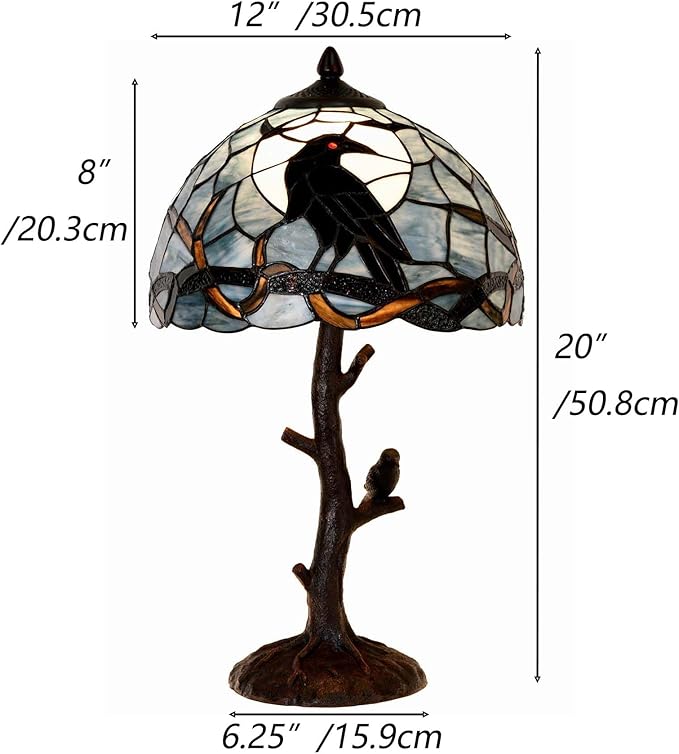 Bieye L10956 Raven Sitting on Bare Tree Branch in Full Moon Night Tiffany Style - Image 5