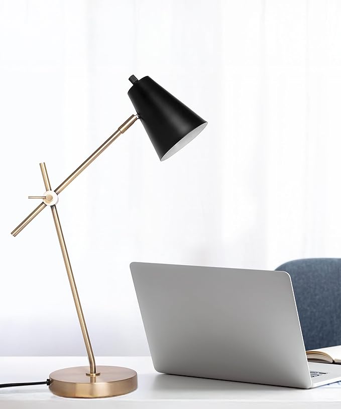 HarvestLand HaloBar Brass Desk Lamp Home Office – Black Industrial Table Lamp by Harvestland