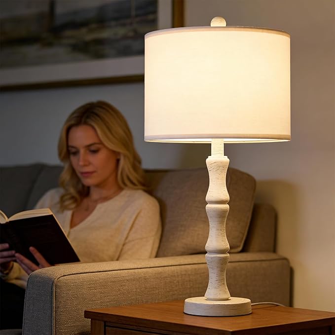 BOBOMOMO 25" Farmhouse Bedside Lamps Set of 2, Vintage Nightstand Lamps - Image 2