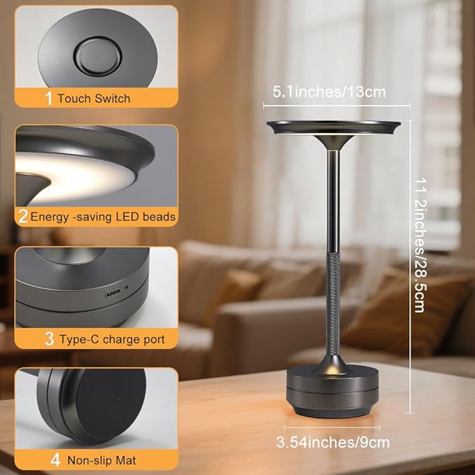 EJQ 2Pack Cordless Table Lamps, Rechargeable Portable 5000mAh Battery Powered - Image 7