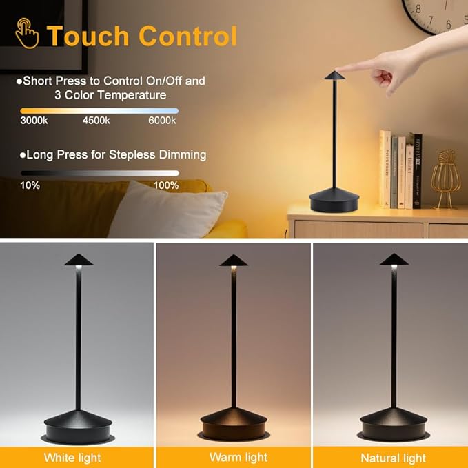 EJQ 2 Pack LED Cordless Table Lamp, Portable 6000mAh Rechargeable, Touch - Image 4