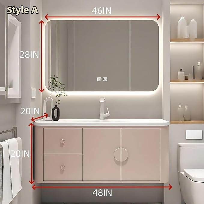 48IN Pink Modern Bathroom Vanity - Image 2