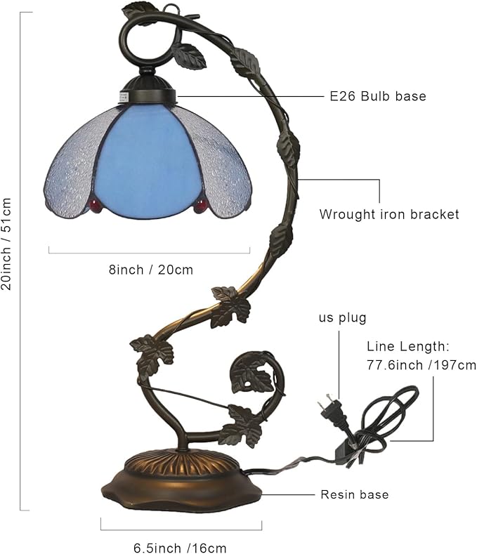 Stained Glass Table Lamp, Vintage Table Lamp, Bronze Metal Leaf Base Lamp - Image 2