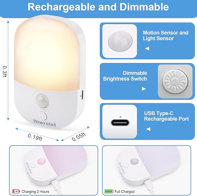 Night Light with Auto Motion Sensor, Rechargeable Battery, Type-C LED Stick-On - Image 6