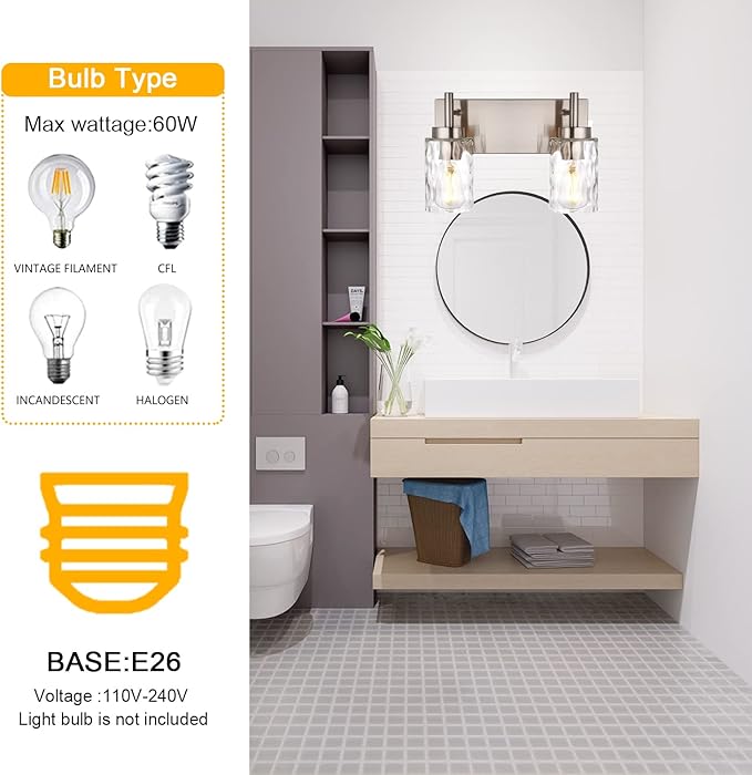 BONLICHT Bathroom Light Fixtures Modern 2 Light Brushed Nickel Vanity Light - Image 3