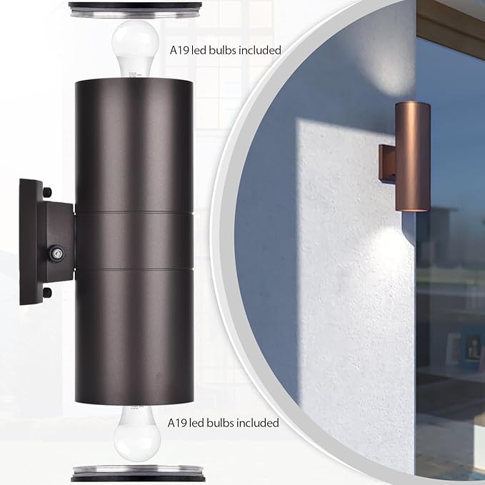 Dusk to Dawn Outdoor Lighting, Modern Up Down Porch Lights Outdoor Cylinder - Image 3