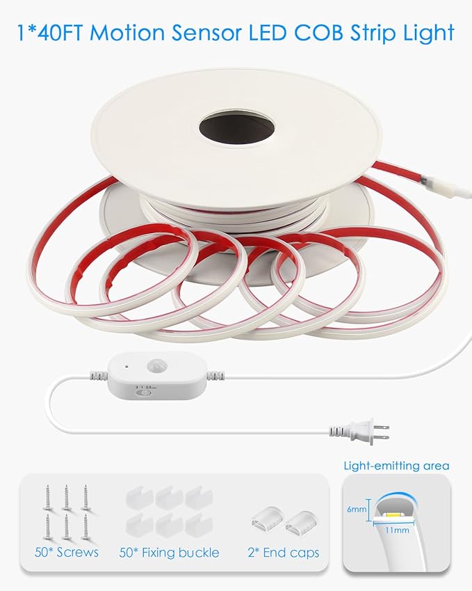 AC 110V Motion Sensor COB LED Strip Light Outdoor Waterproof 40FT/12M Plug In - Image 7