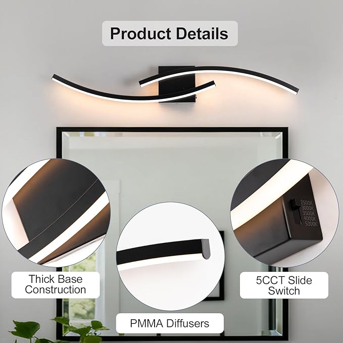 31.5 inch Modern Bathroom Vanity Light Black Lights Fixtures Dimmable 5CCT Led - Image 4