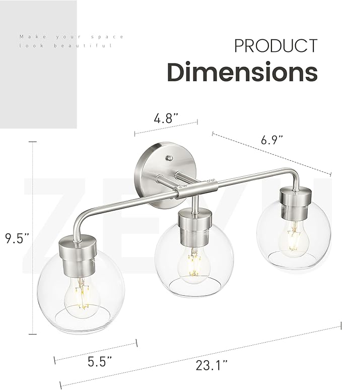 zeyu 23 Inch Bathroom Wall Light Fixtures, 3-Light Vanity Lighting Fixture - Image 6