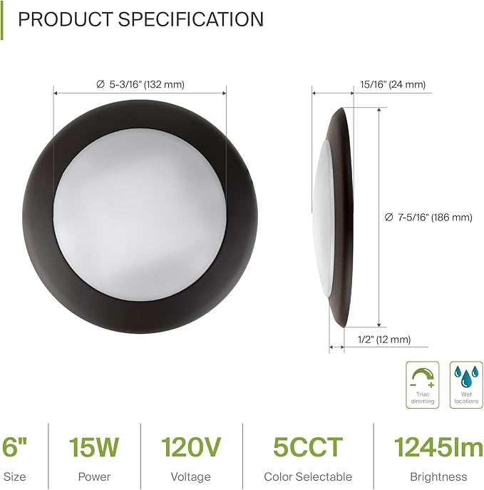 ASD 6 Pack LED Disk Lights 6 Inch, 15W 5CCT 2700K-5000K 1245LM CRI90+, Dimmable - Image 2
