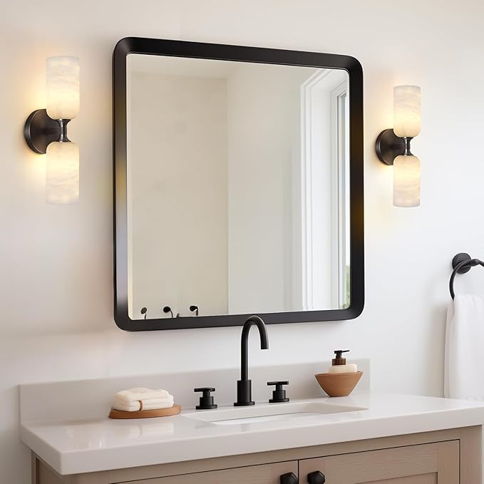 14in Modern Spanish Natural Marble Bathroom Vanity Sconces, Alabaster Wall - Image 3
