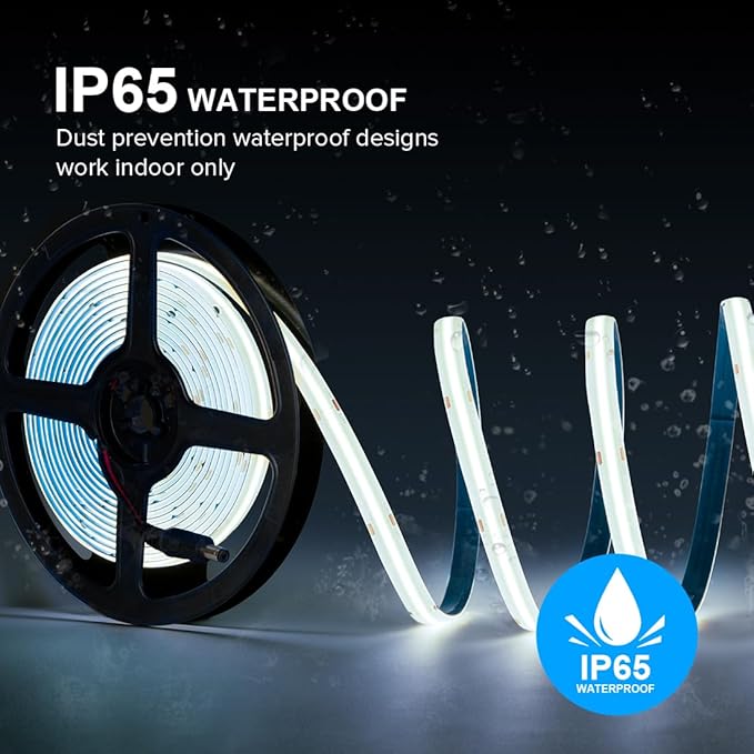 16.4FT COB LED Strip Light IP65 Waterproof DC12V 6000K Daylight White Dimmable - Image 2