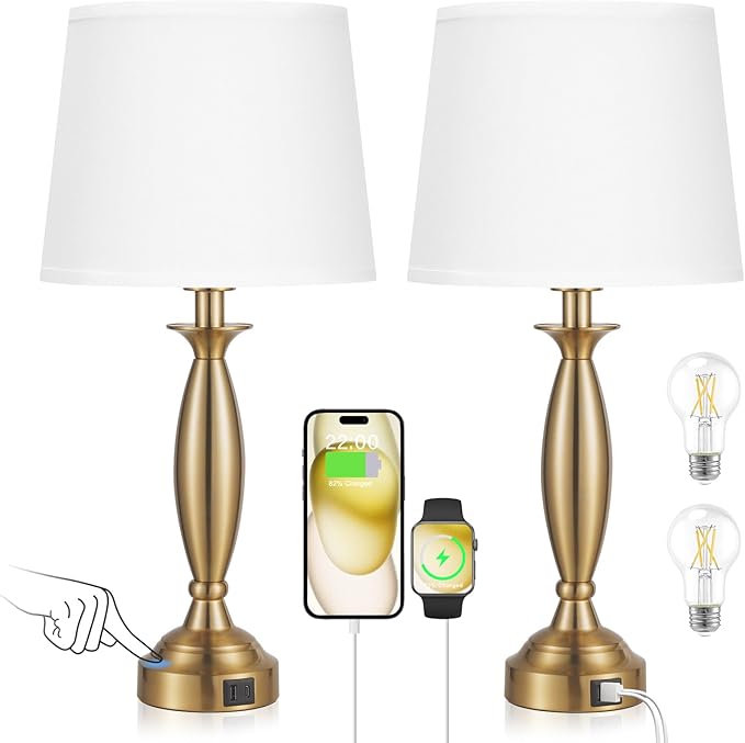 White Gold Lamps for Bedrooms Set of 2 - Image 7