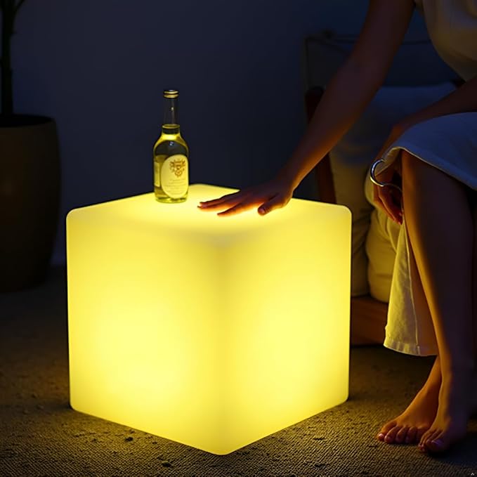 16-inch LED Cube Light, Rechargeable Cube Light Table w/Remote, 16 Colors by COPU