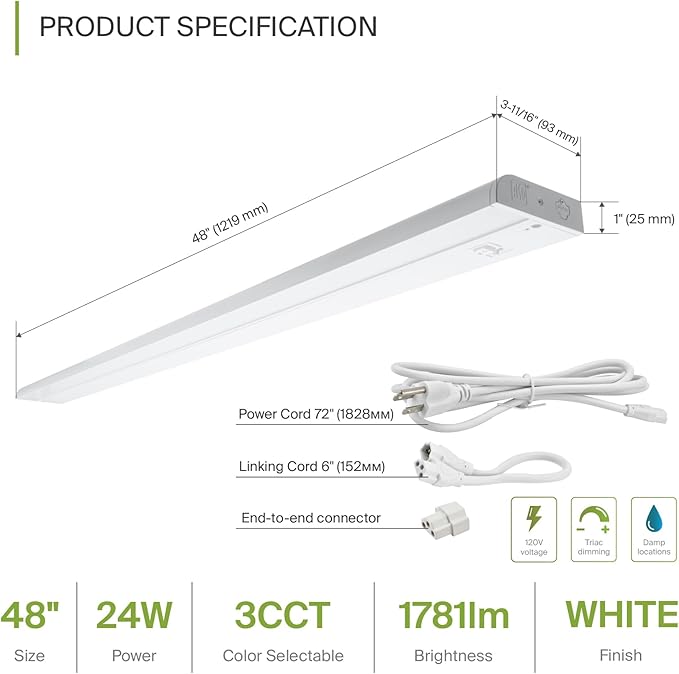 ASD 48 Inch LED Under Cabinet Lighting Plug in or Hardwired, High/Low/Off Switch - Image 2