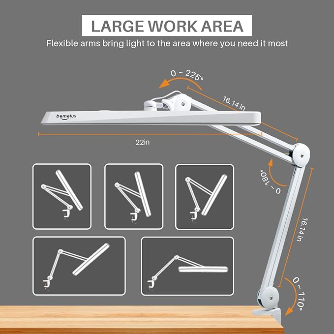 LED Architect Desk Lamp with Clamp, Metal Swing Arm 2000 Lumens Dimming Office - Image 3