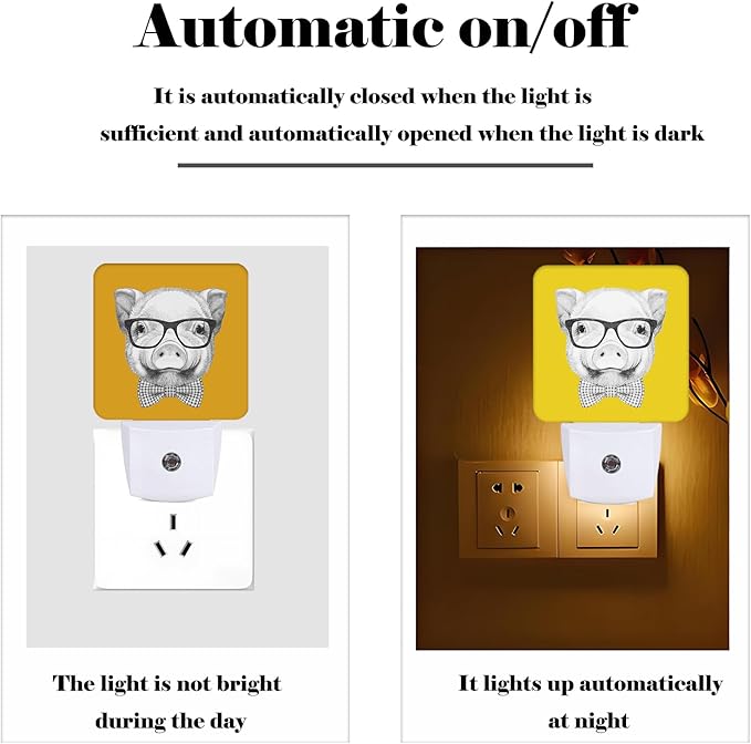 Pig with Glasses Night Light, Plug-in Night Lights with Dusk to Dawn Sensor - Image 3