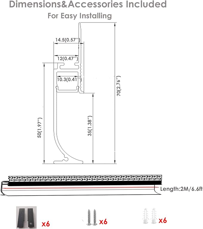 Besseto Black Baseboard LED Aluminum Channel, 3 x 2m Toe Kick LED Strip Light - Image 2