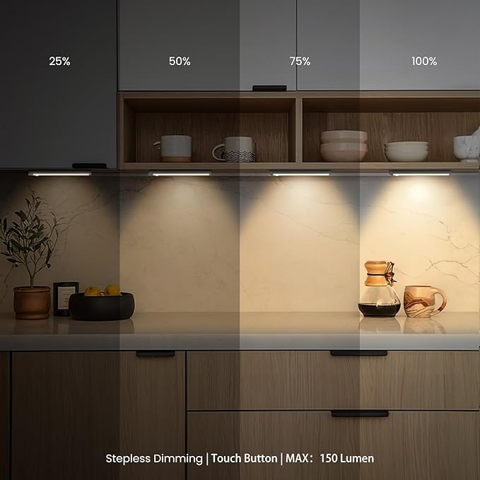 3-Pack Under Cabinet Lights, 8.3" 150LM Motion Sensor LED, USB-C 1500mAh - Image 2
