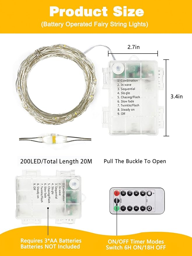 2 Pack 200LED Christmas Battery Operated Fairy Lights - Image 7