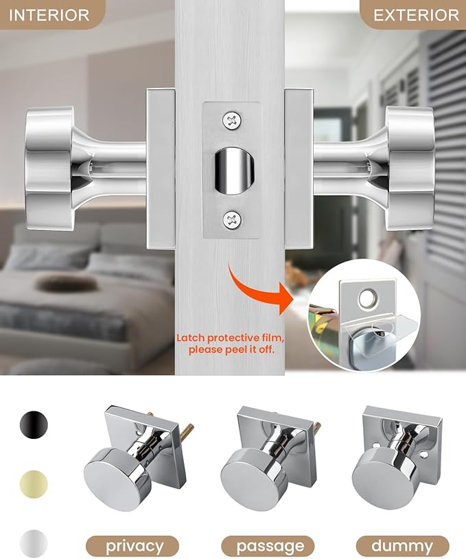 Haidms Polished Chrome Door Knobs Passage, Heavy Duty Square Hall and Closet - Image 4
