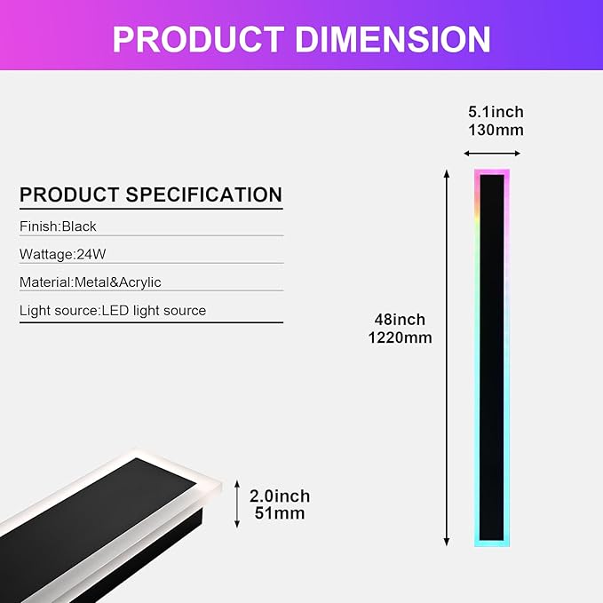 Outdoor Modern Wall Lights for Porch, 2 Pack RGB Long Outdoor LED Wall Lights - Image 7