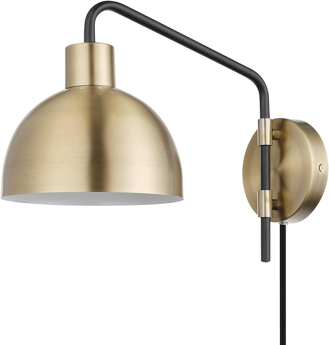 GLOBE Electric 51719 1-Light Plug-in or Hardwire Wall Sconce, Antique Brass by GlobeElectric