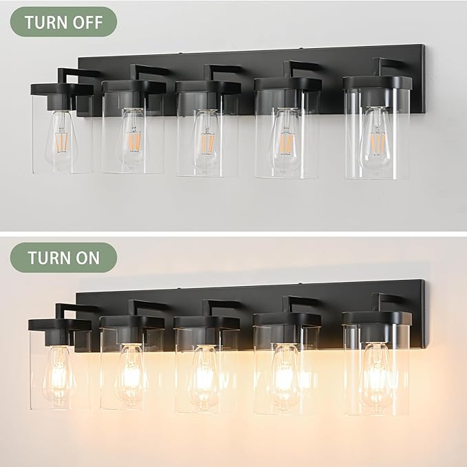 5-Light Bathroom Lighting Fixtures over Mirror, Matte Black Vanity Lights - Image 6