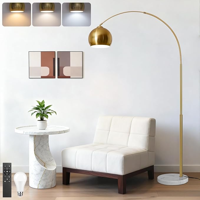 77” Arc Floor Lamp for Living Room, Upgraded Gold Standing Lamp by Bairth