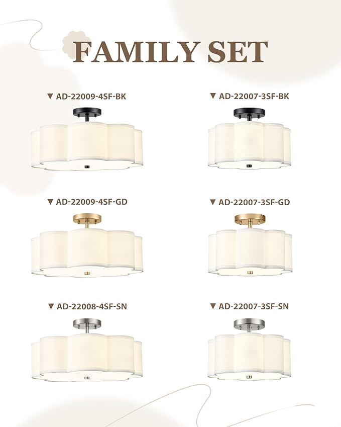 Black Semi Flush Mount Ceiling Lights, 4-Light 18" Ceiling Light Fixtures - Image 6