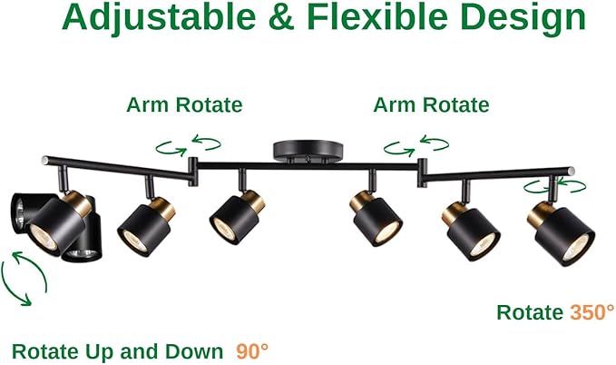 6 Light Foldable Track Lighting Kit, Matt Black Brass Finish Adjustable - Image 4