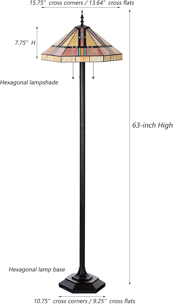 Bieye L12021 Tiffany Style Stained Glass Mission Floor Lamp 63 Inch Tall - Image 6