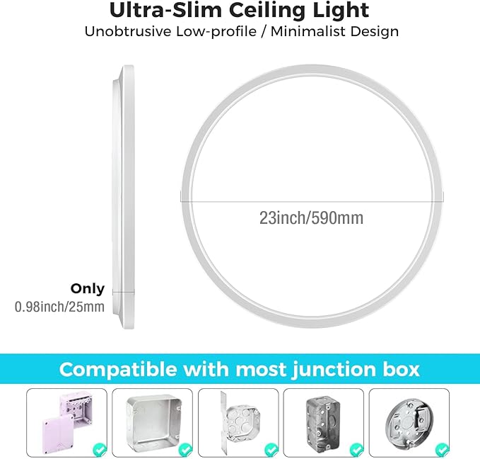 libtit 23 Inch Led Flush Mount Ceiling Light Fixtures, 5600lm 56W 3 Color 3000K - Image 4