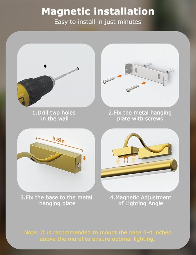 Picture Light Battery Operated, 13in Wireless Art Light - Image 6