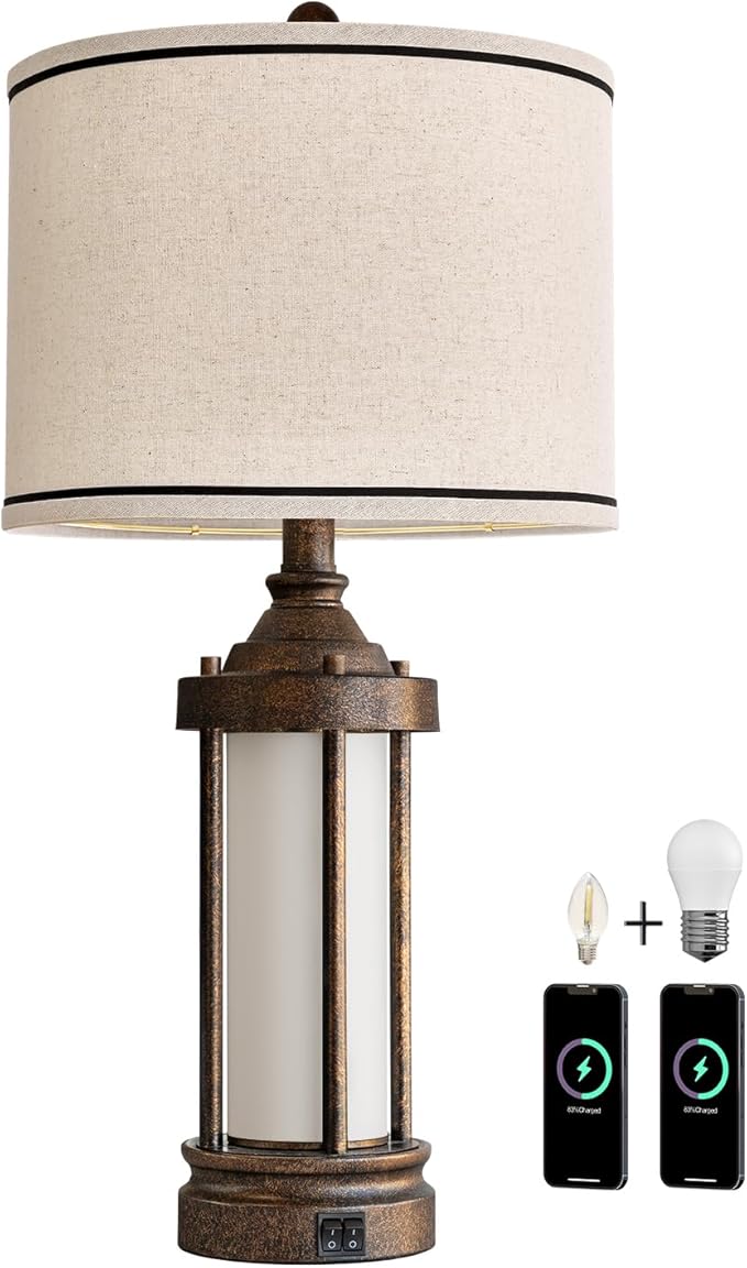 25'' Table Lamp for Living Room Bedroom Farmhouse Metal Lamps - Image 9